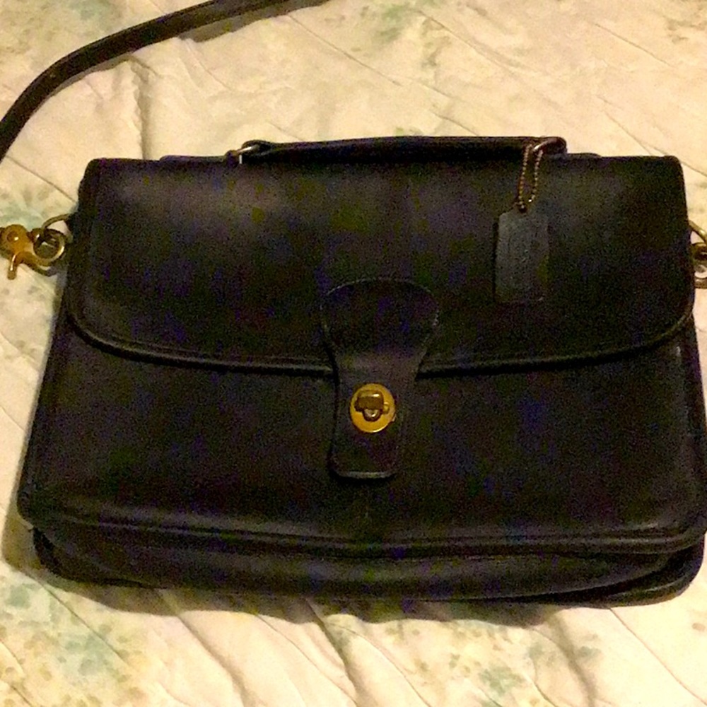 RARE Vintage Black Leather Station Bag Coach